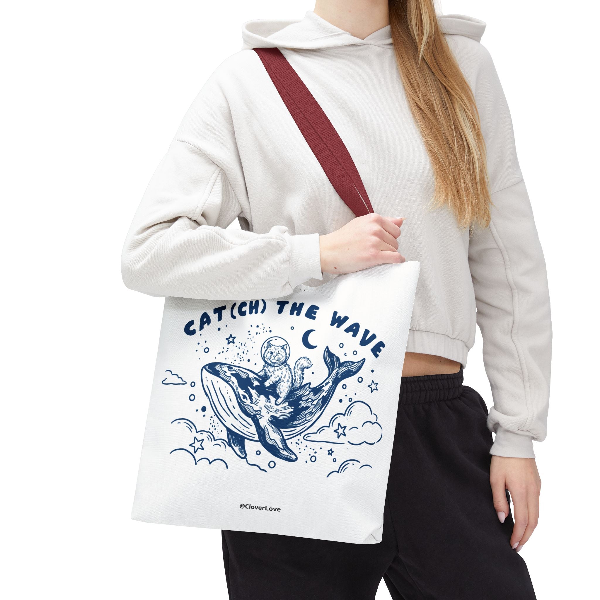 Cat Whale Adventure Tote Bag | Vintage Ocean Graphic Canvas Bag