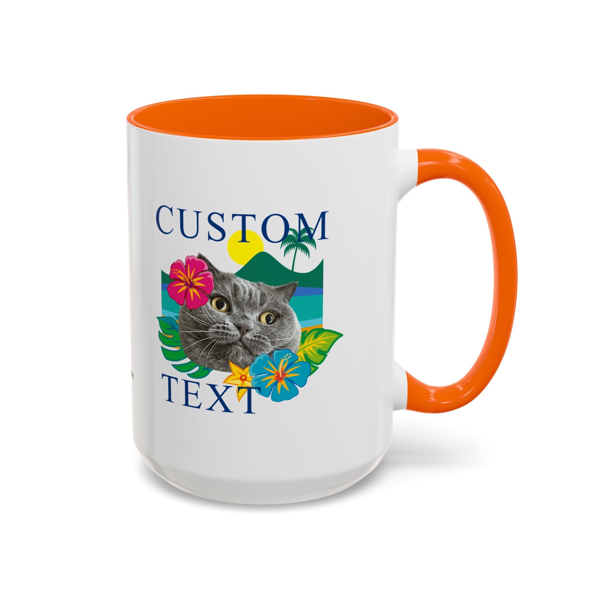 Tropical Summer Cat Mug | Personalized Pet Photo Coffee Cup With Custom Text