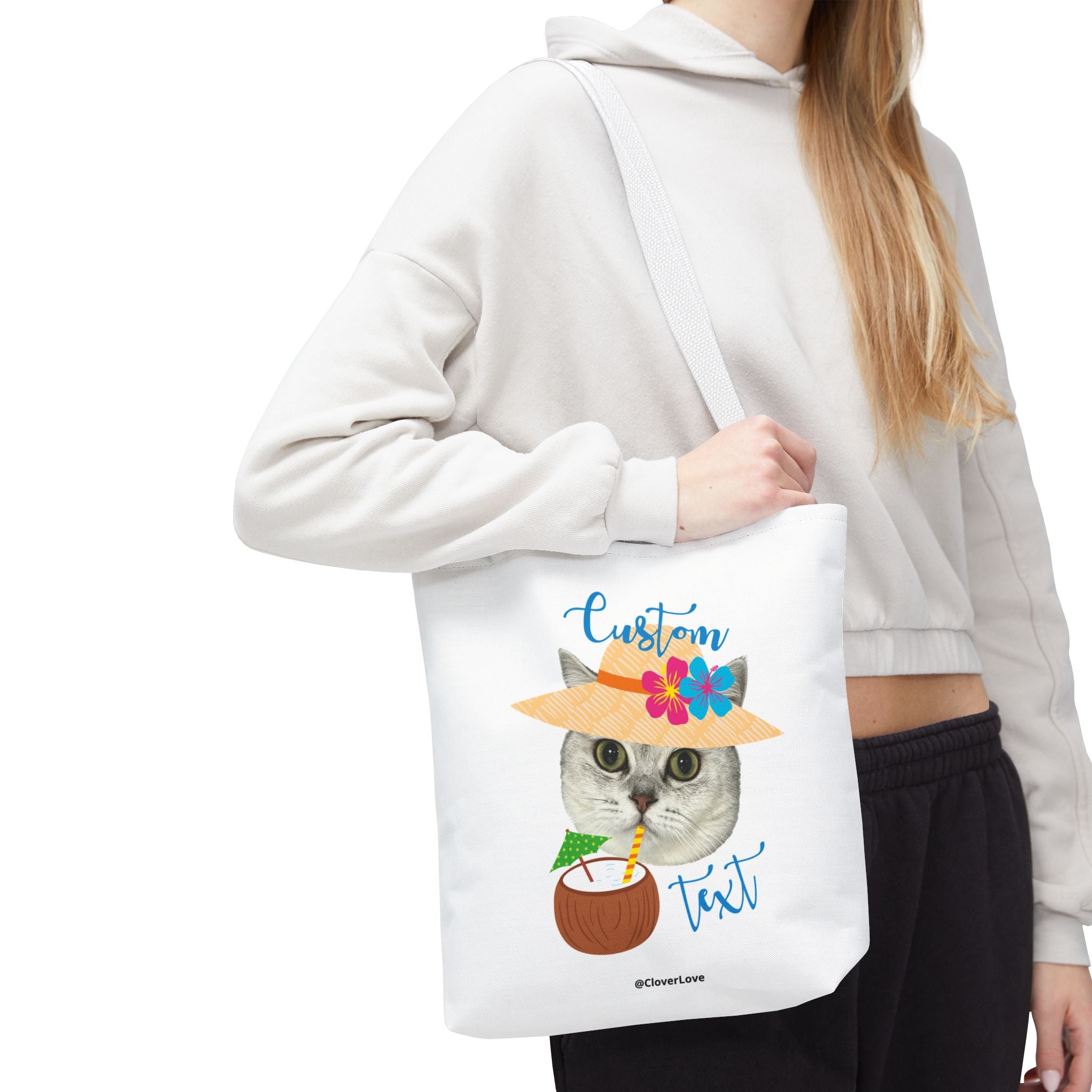 Summer Cat Tote Bag | Personalized Pet Photo Canvas Bag