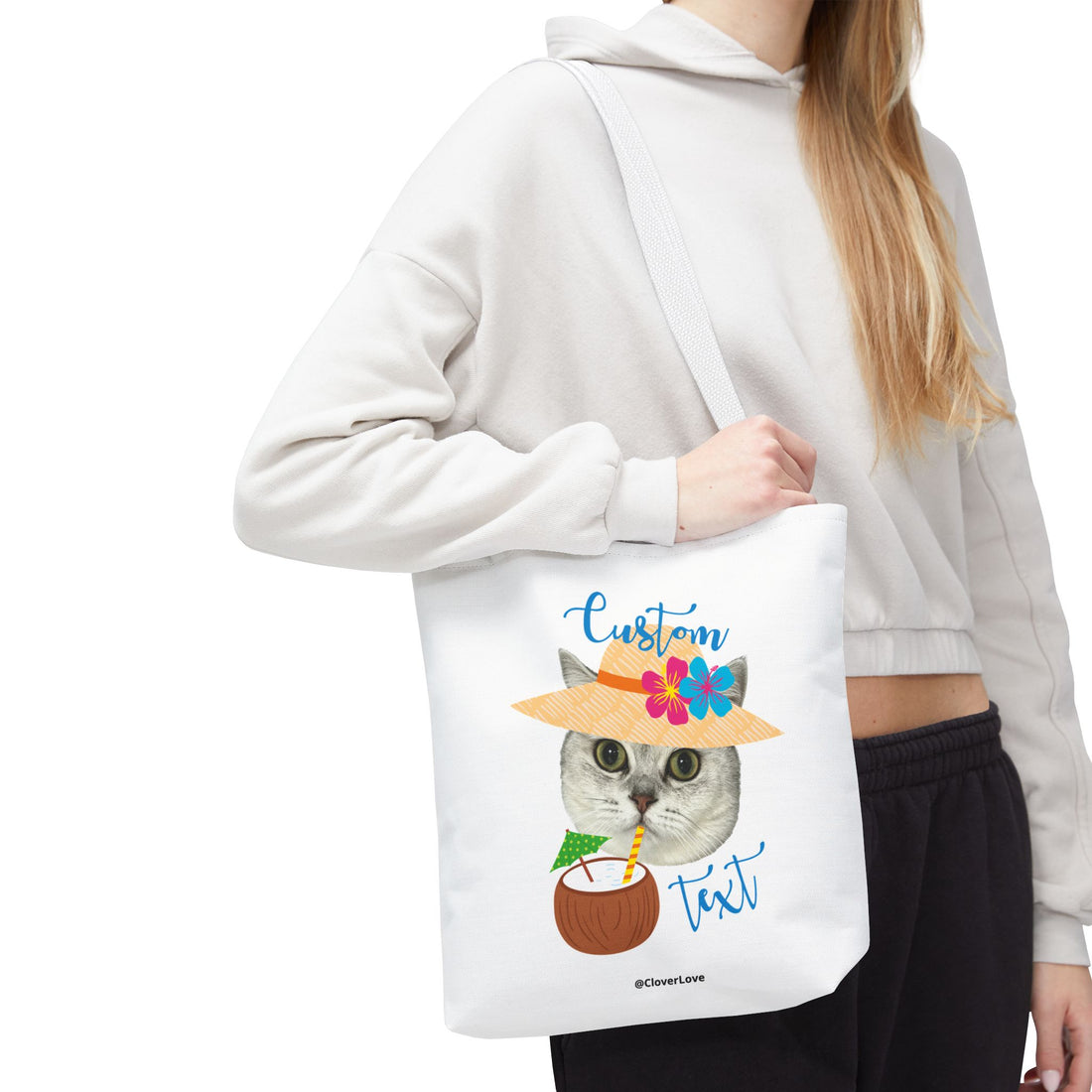Summer Cat Tote Bag | Personalized Pet Photo Canvas Bag