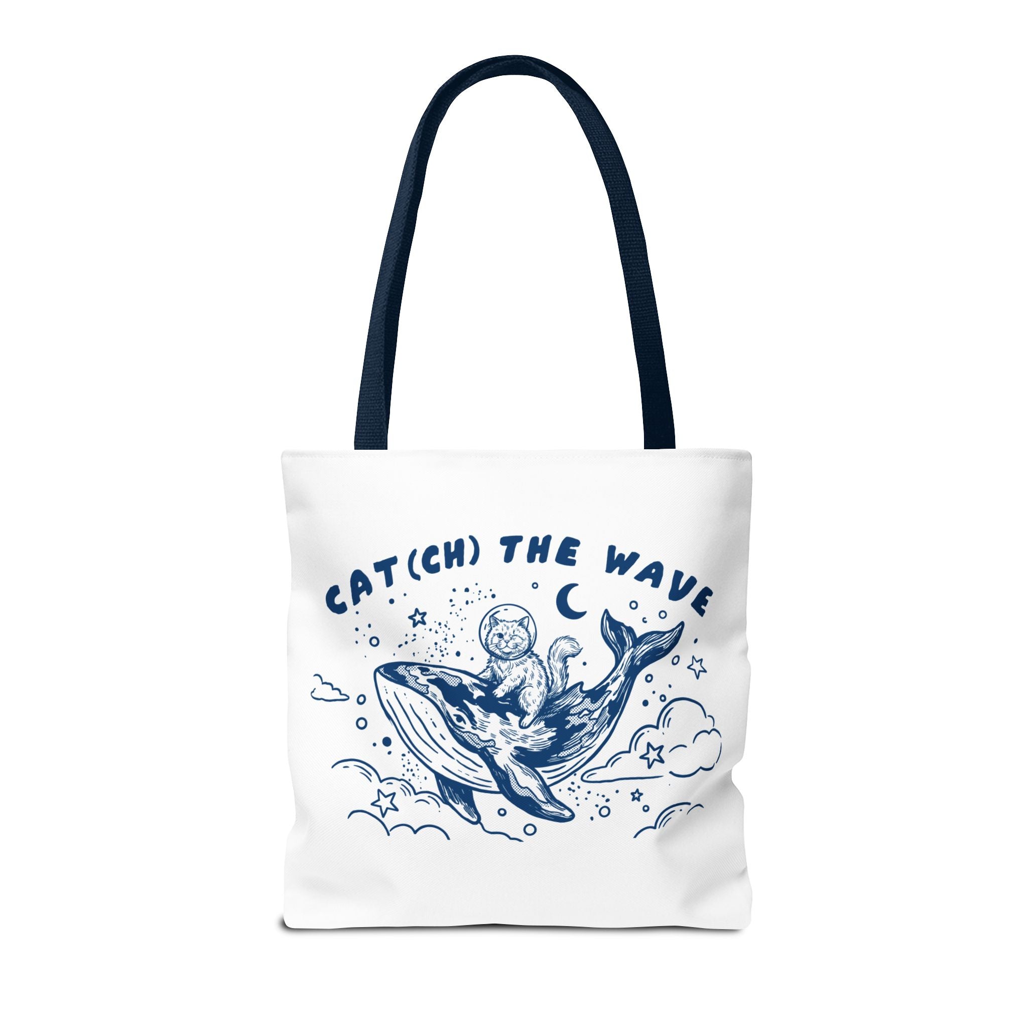 Cat Whale Adventure Tote Bag | Vintage Ocean Graphic Canvas Bag