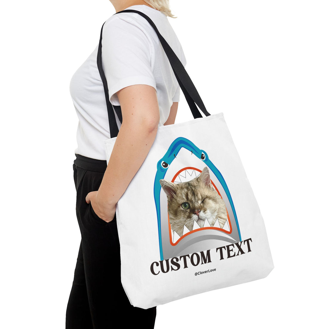 Funny Cat Tote Bag | Custom Pet Photo Shark Summer Bag