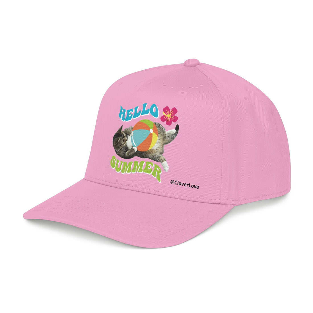Hello Summer Cat Hat | Cute Cat Baseball Cap With Beach Ball Design