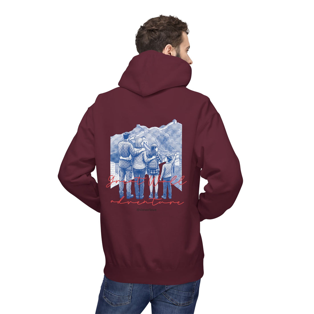 Große Mauer Familienabenteuer Hoodie – Vintage Reise Wahrzeichen Grafik Pullover Sweatshirt