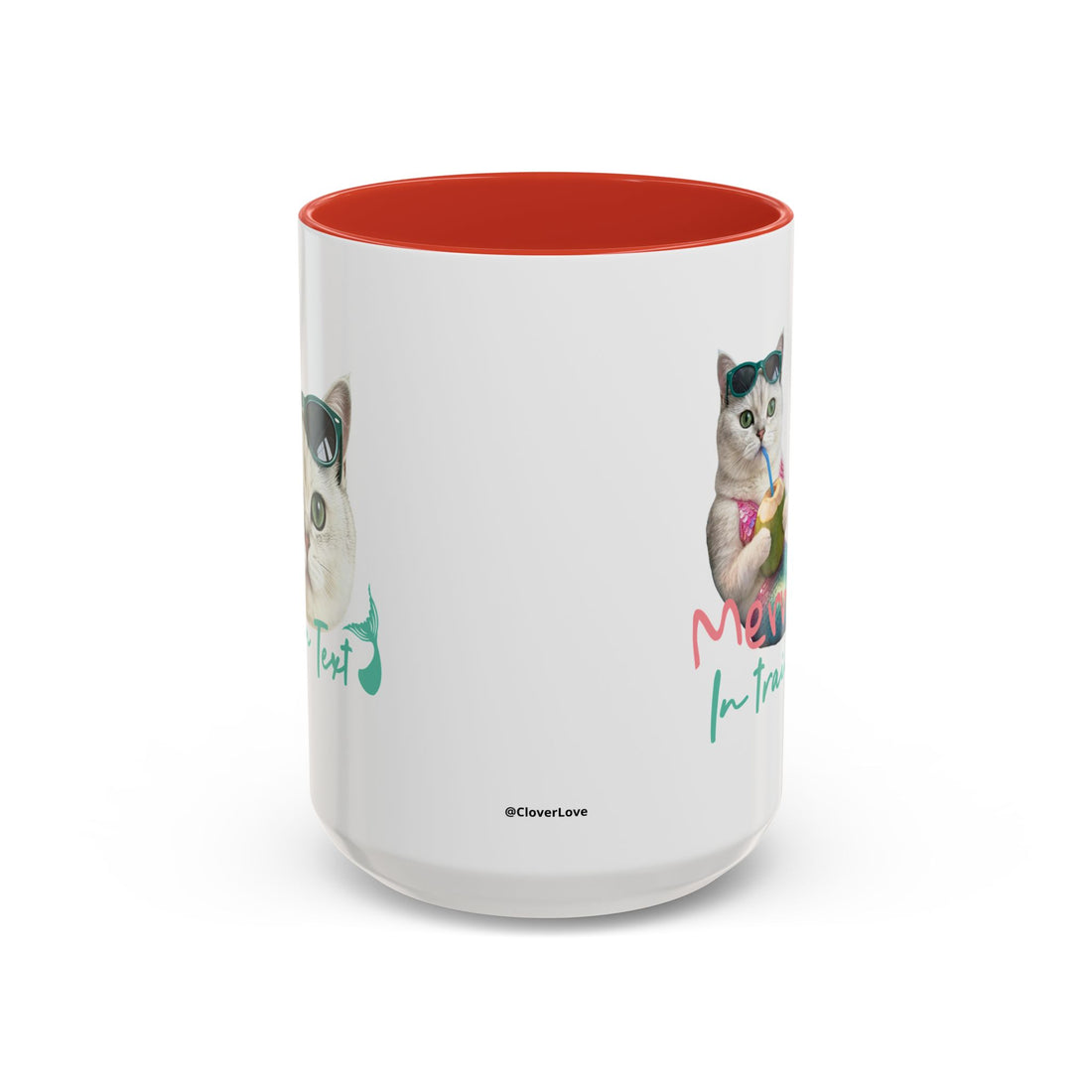 Meerjungfrauenkatze Sommer Tasse | Personalisierte Katzenkaffeetasse mit individuellem Text