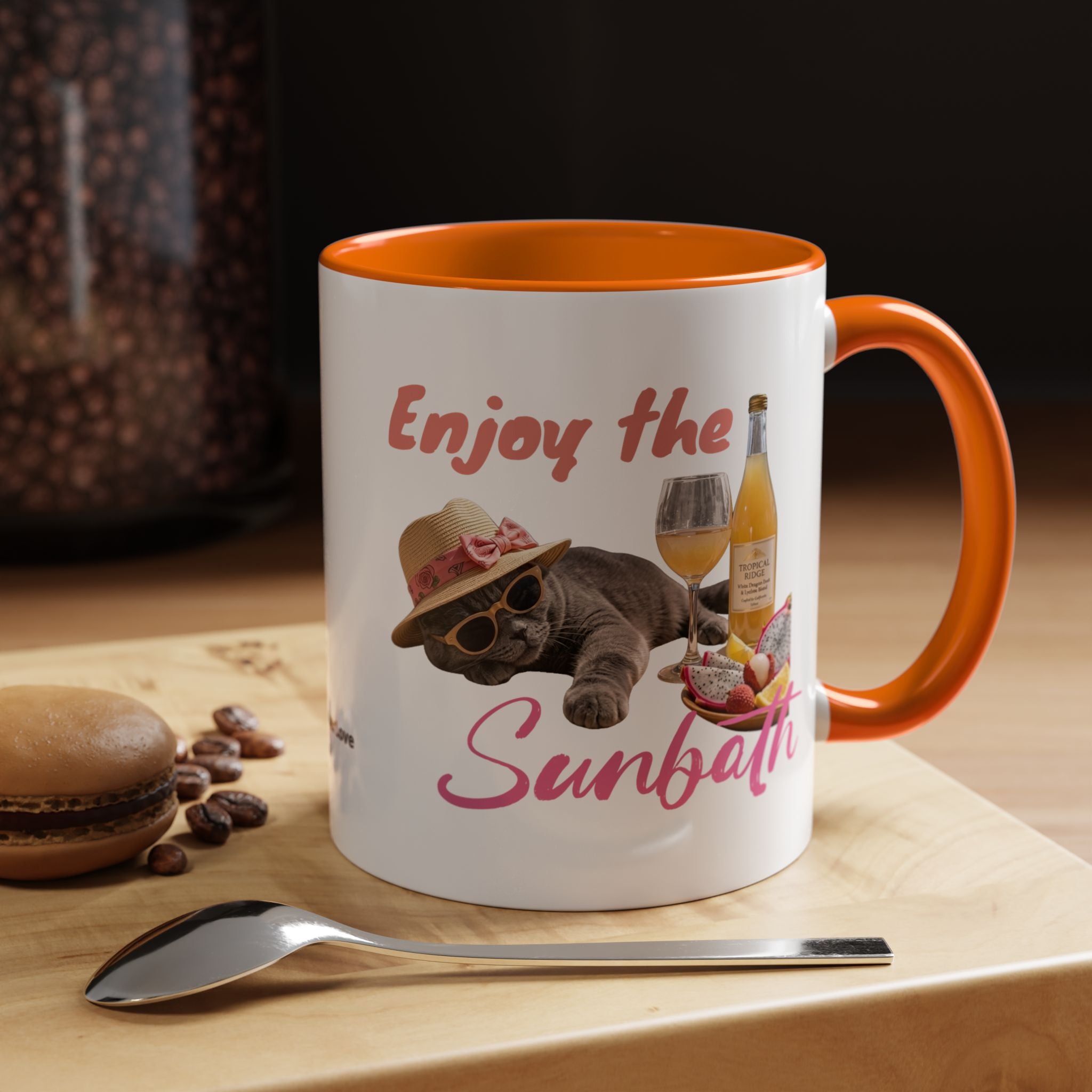 Summer Sunbathing Cat Mug | Personalized Cat Coffee Cup With Custom Text