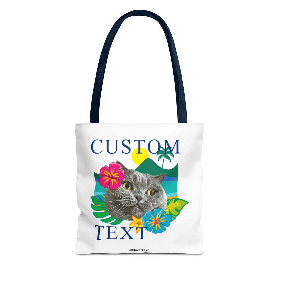 Tropical Cat Tote Bag | Personalized Pet Photo Canvas Bag