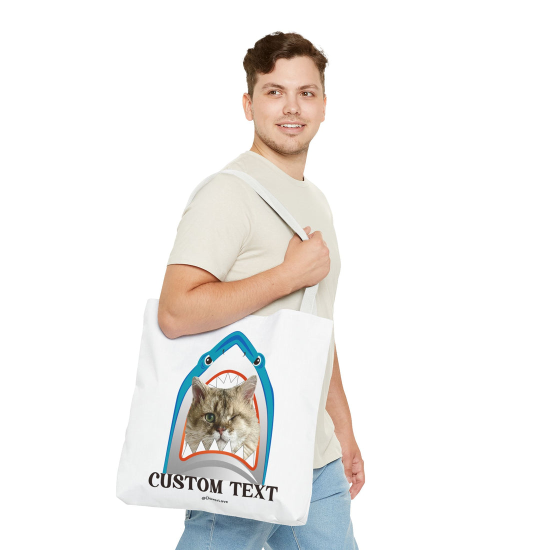 Funny Cat Tote Bag | Custom Pet Photo Shark Summer Bag