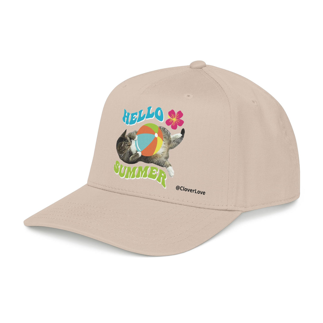 Hello Summer Cat Hat | Cute Cat Baseball Cap With Beach Ball Design