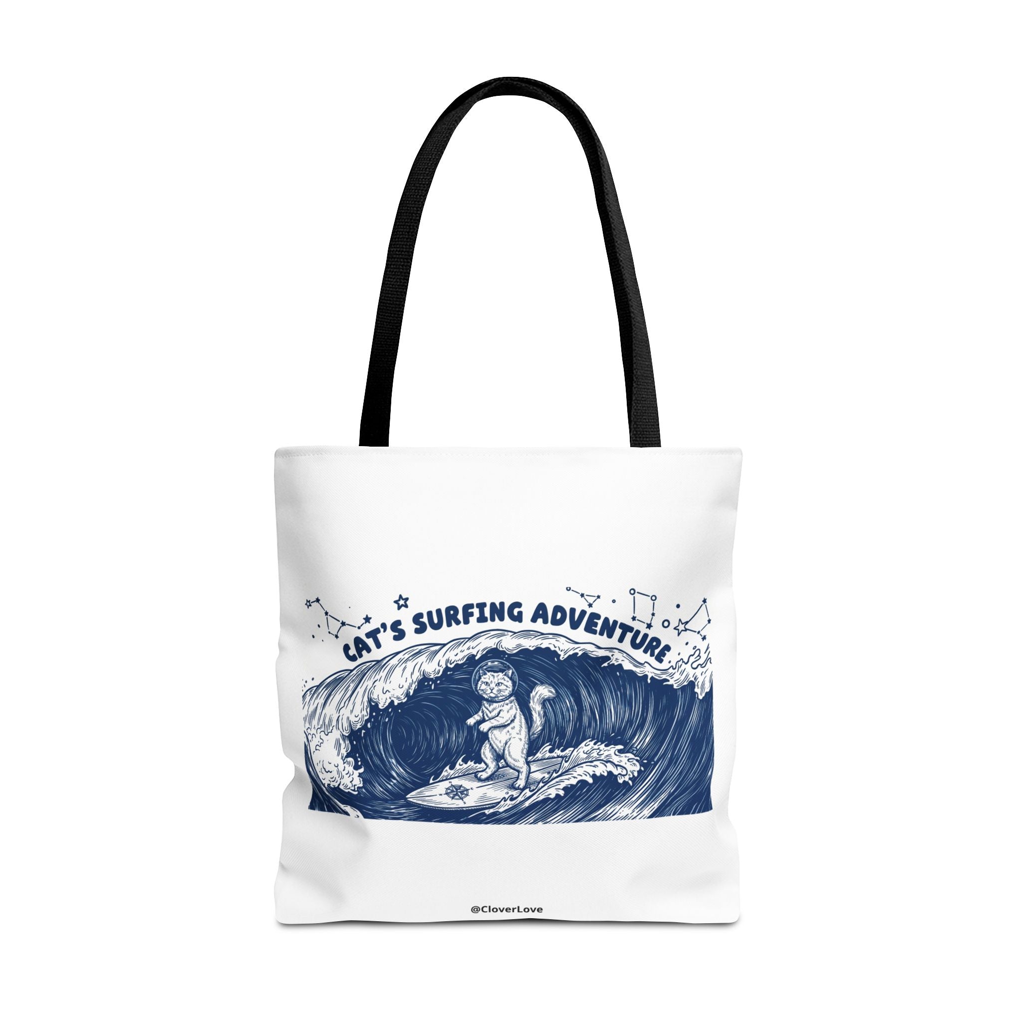 Cat's Surfing Adventure Tote Bag | Vintage Ocean Graphic Canvas Bag