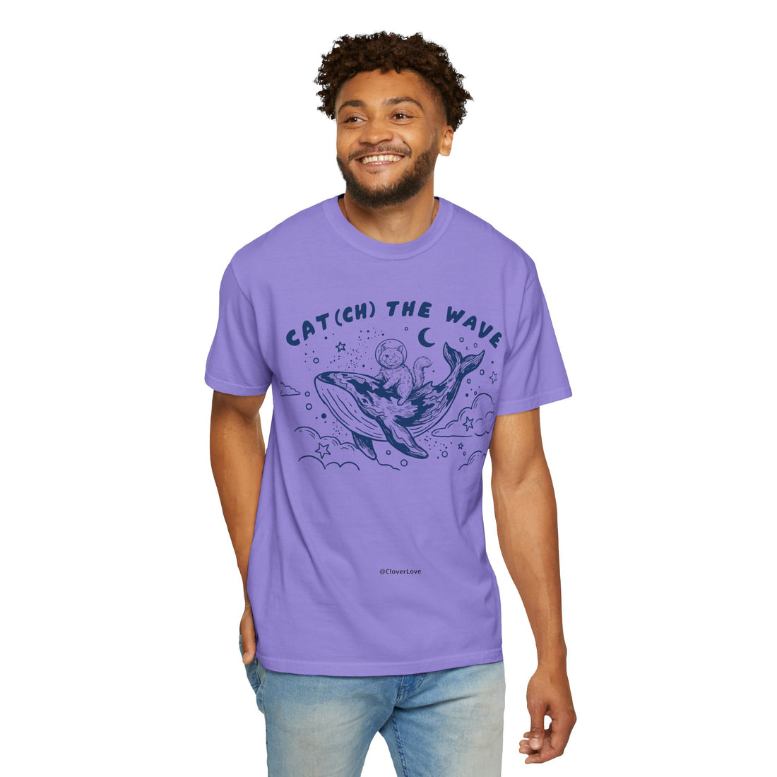 Cat Riding Whale T-Shirt - Cute Ocean Cat Graphic Tee, Fantasy Wave Shirt for Cat Lovers