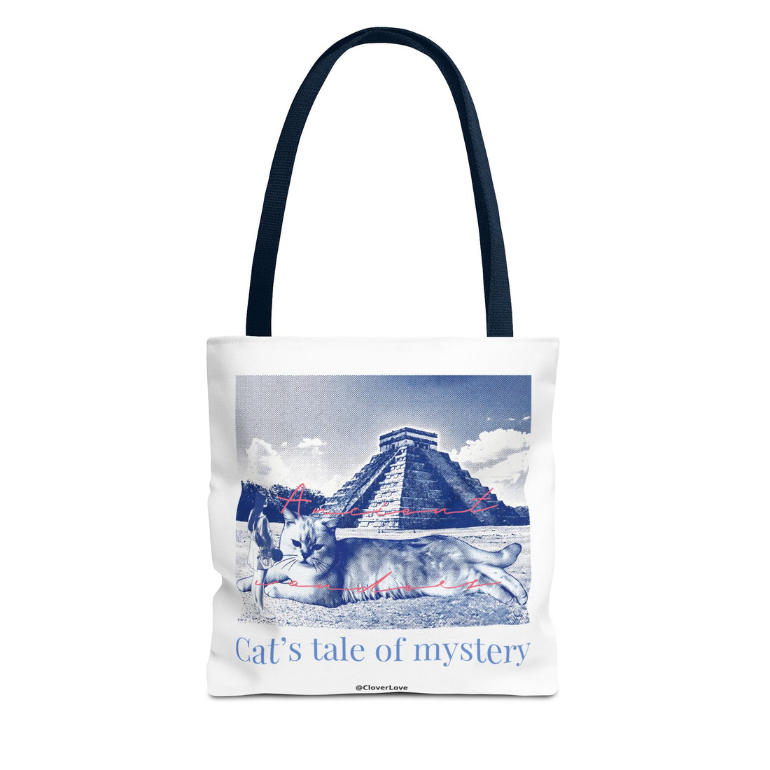 Cat’s Tale of Mystery Travel Tote Bag | Vintage Mexico Pyramid Cat Canvas Tote Bag