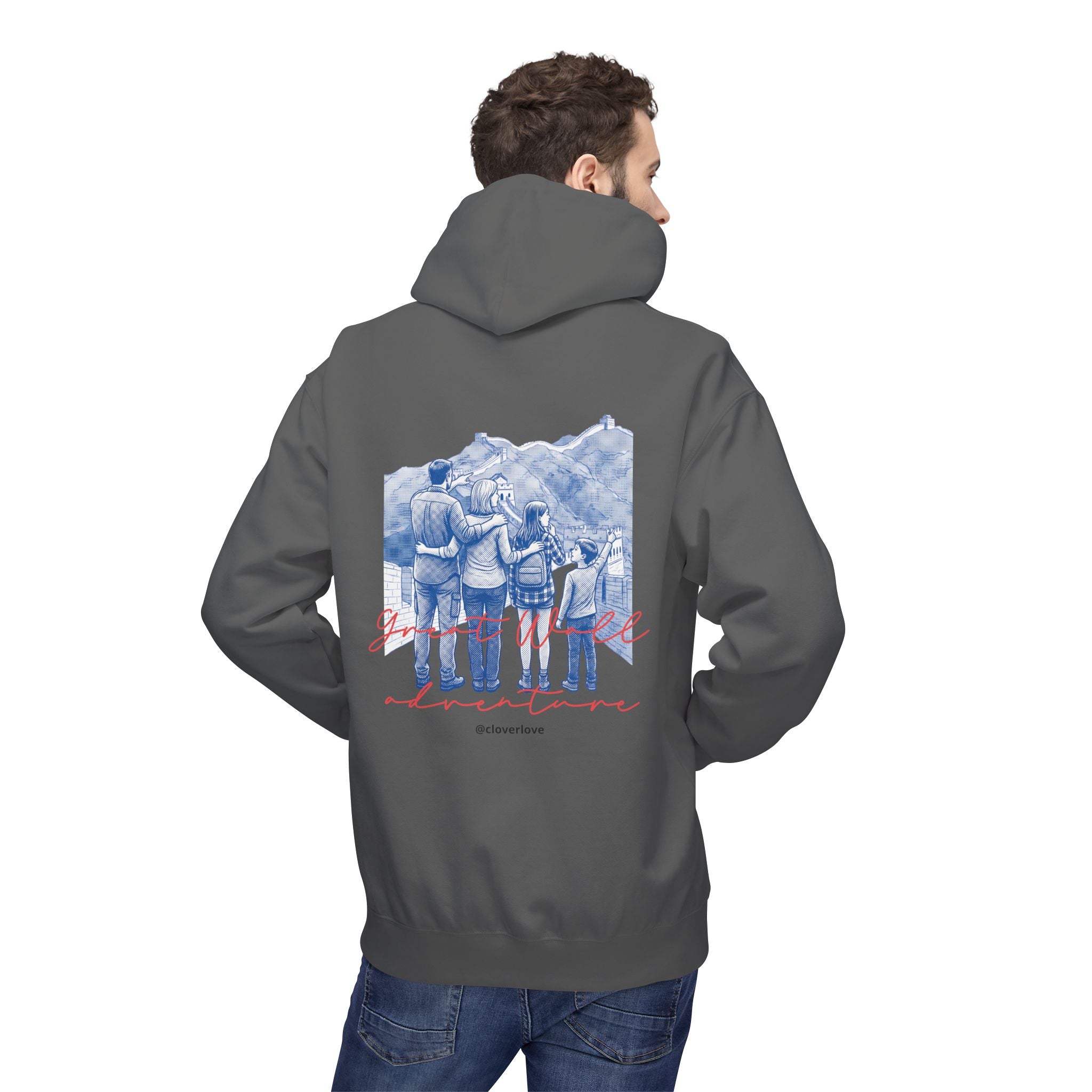 Große Mauer Familienabenteuer Hoodie – Vintage Reise Wahrzeichen Grafik Pullover Sweatshirt