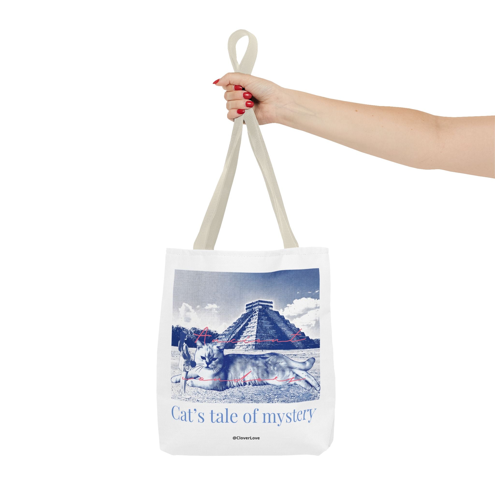 Cat’s Tale of Mystery Travel Tote Bag | Vintage Mexico Pyramid Cat Canvas Tote Bag