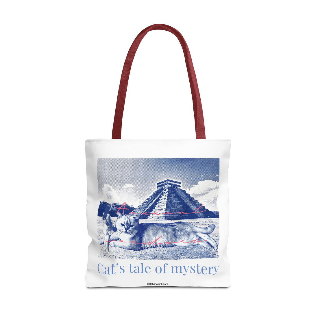 Cat’s Tale of Mystery Travel Tote Bag | Vintage Mexico Pyramid Cat Canvas Tote Bag