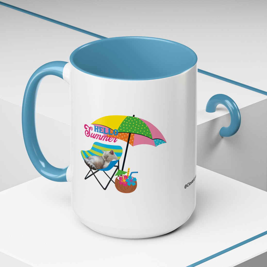 Personalized Summer Cat Mug | Custom Pet Portrait Coffee Cup