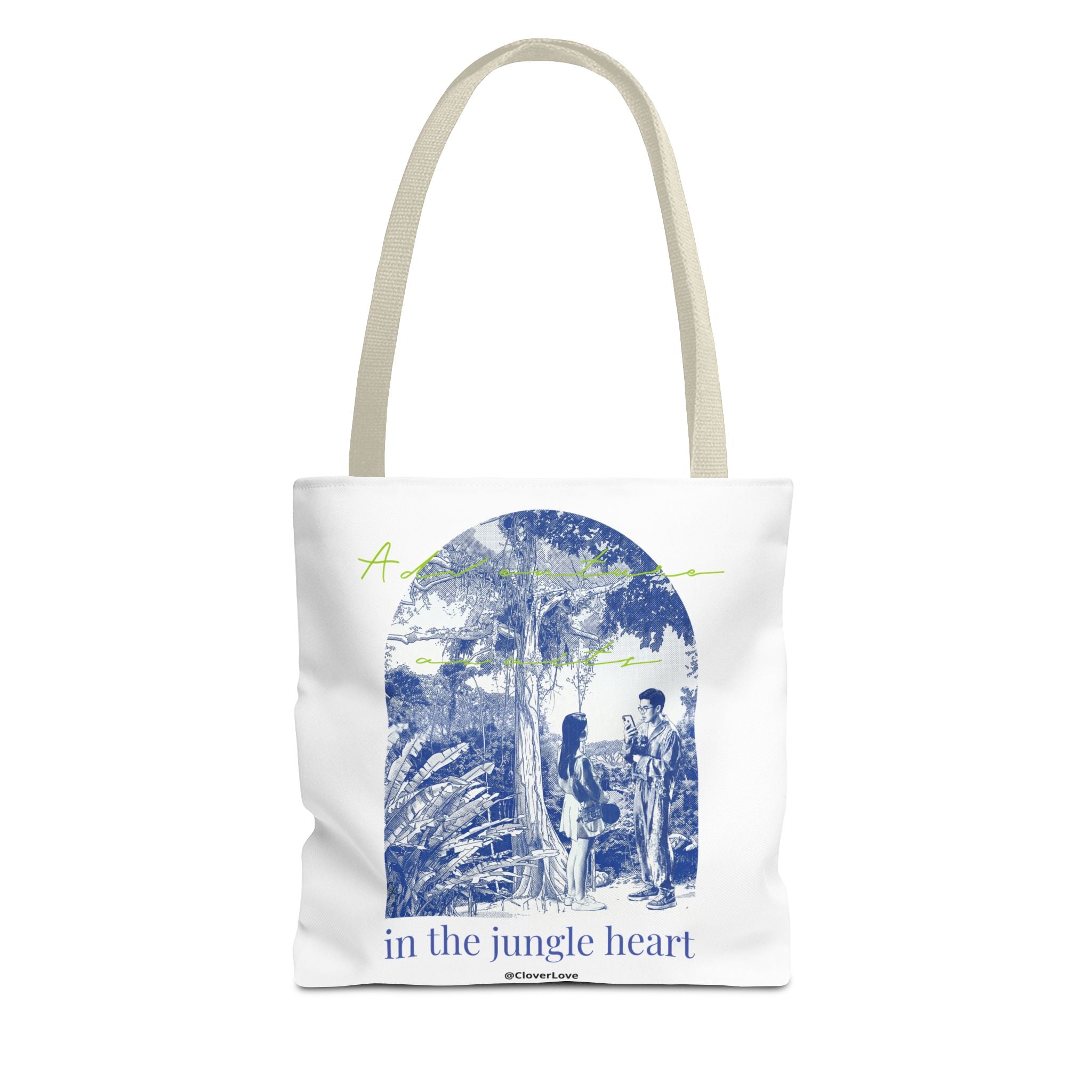 In The Jungle Heart Travel Tote Bag | Vintage Jungle Adventure Canvas Tote Bag