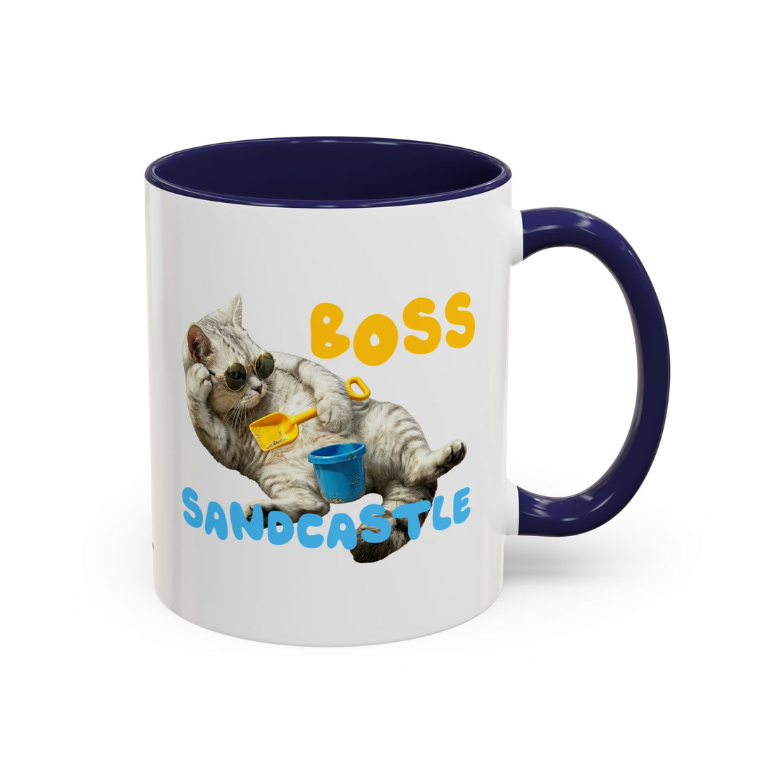 Lustige Sommerkatzen-Tasse | Personalisierte Strandkatzen-Kaffeetasse mit individuellem Text
