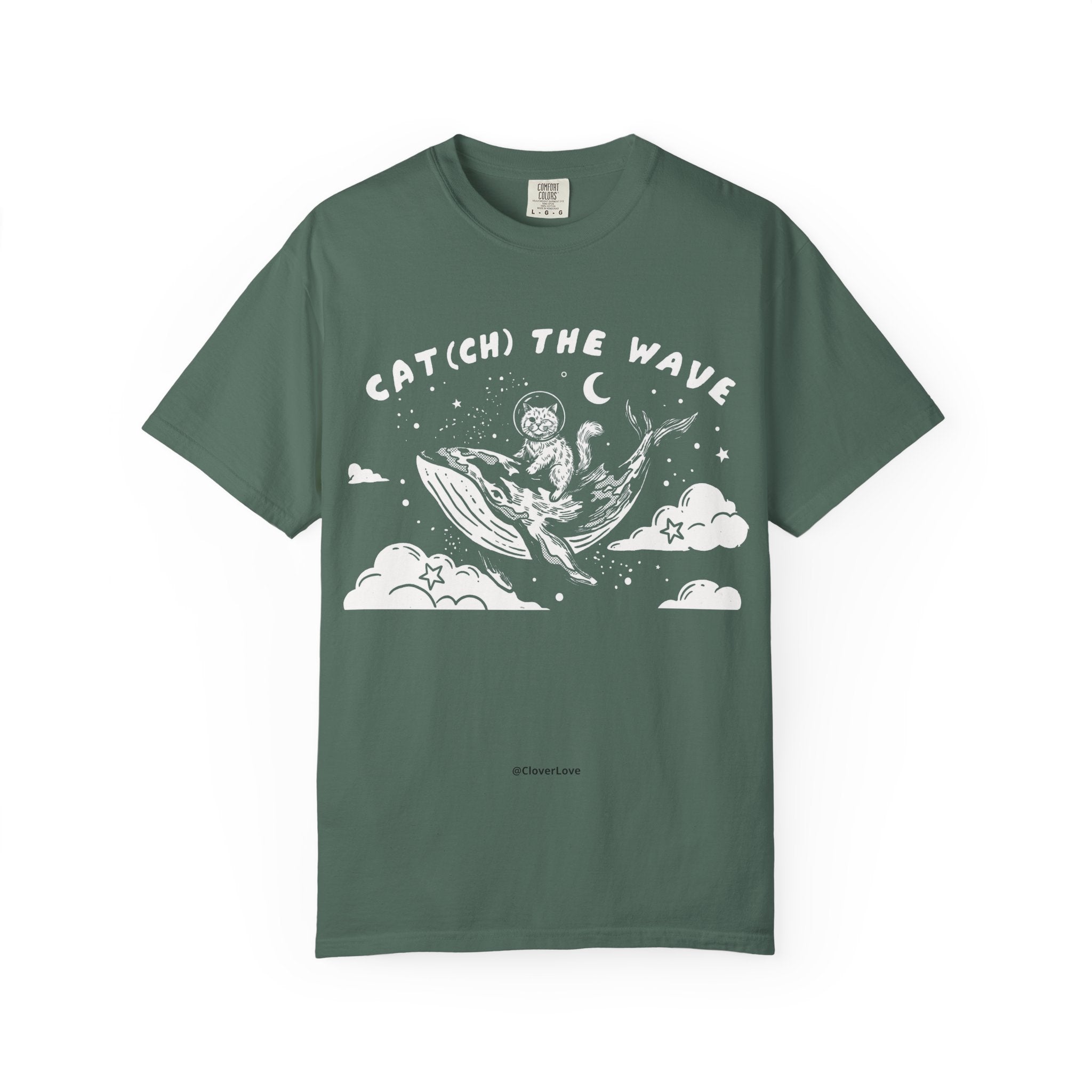 Cat Riding Whale T-Shirt - Fantasy Ocean Adventure Graphic Tee for Cat Lovers