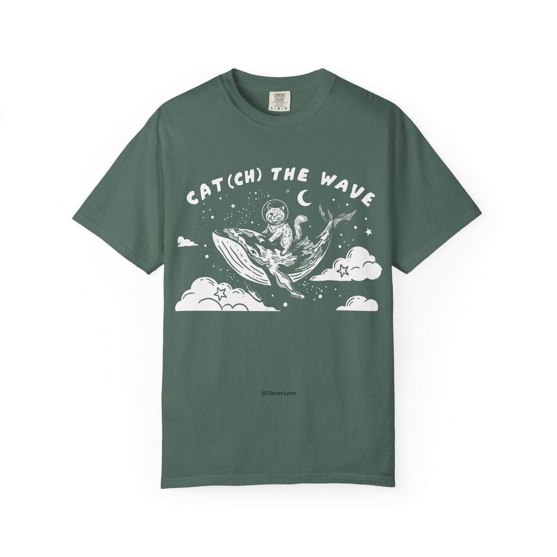 Cat Riding Whale T-Shirt - Fantasy Ocean Adventure Graphic Tee for Cat Lovers