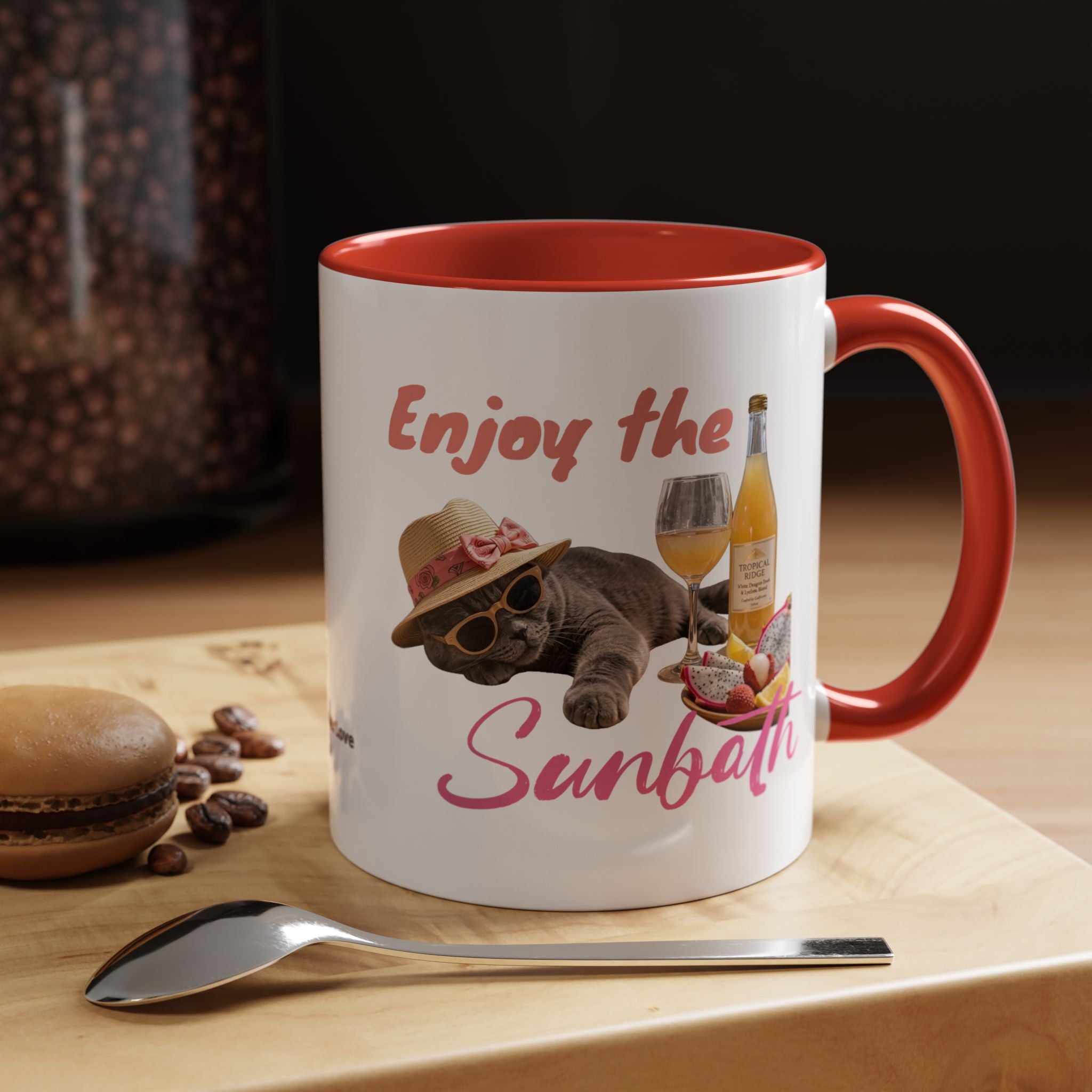 Summer Sunbathing Cat Mug | Personalized Cat Coffee Cup With Custom Text