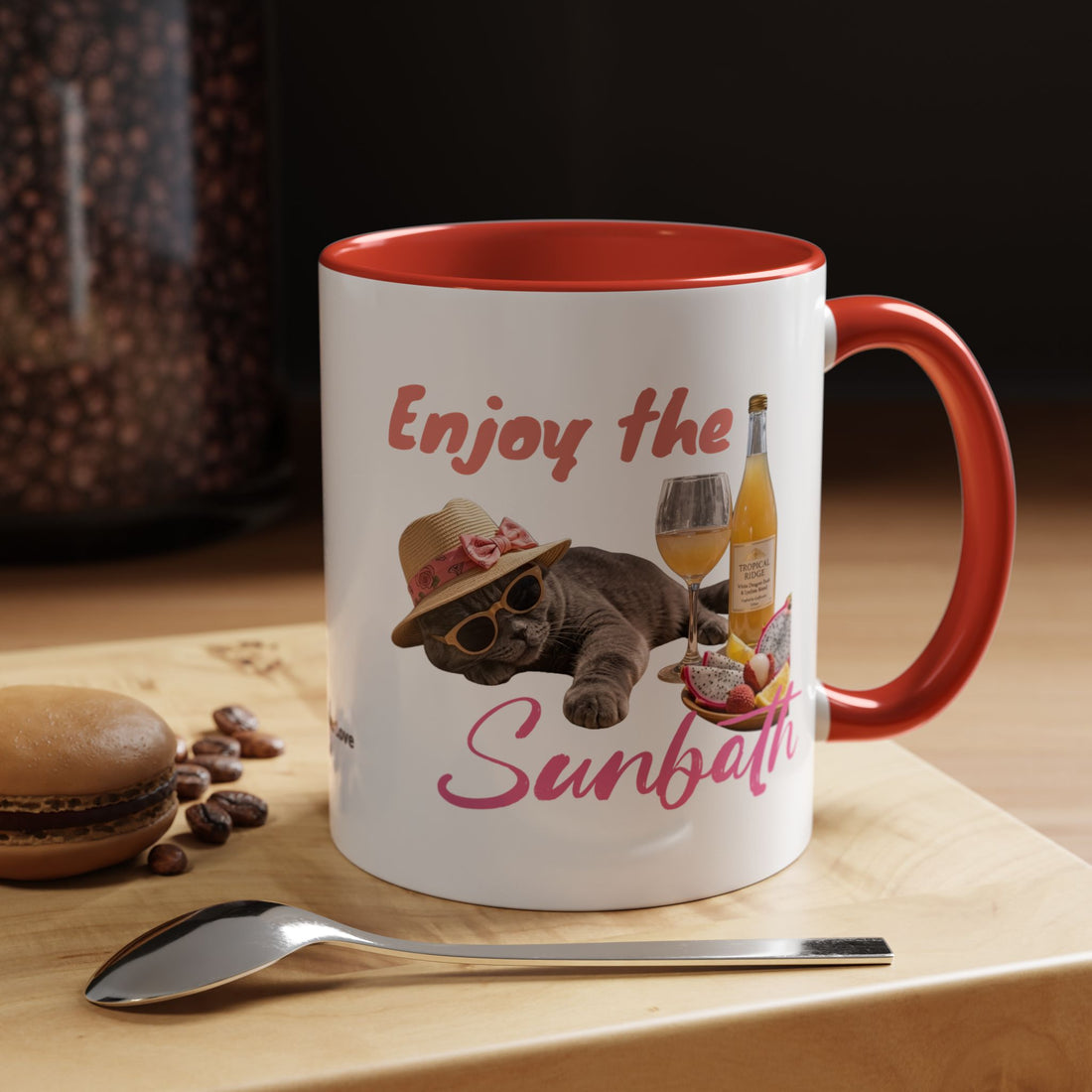 Summer Sunbathing Cat Mug | Personalized Cat Coffee Cup With Custom Text