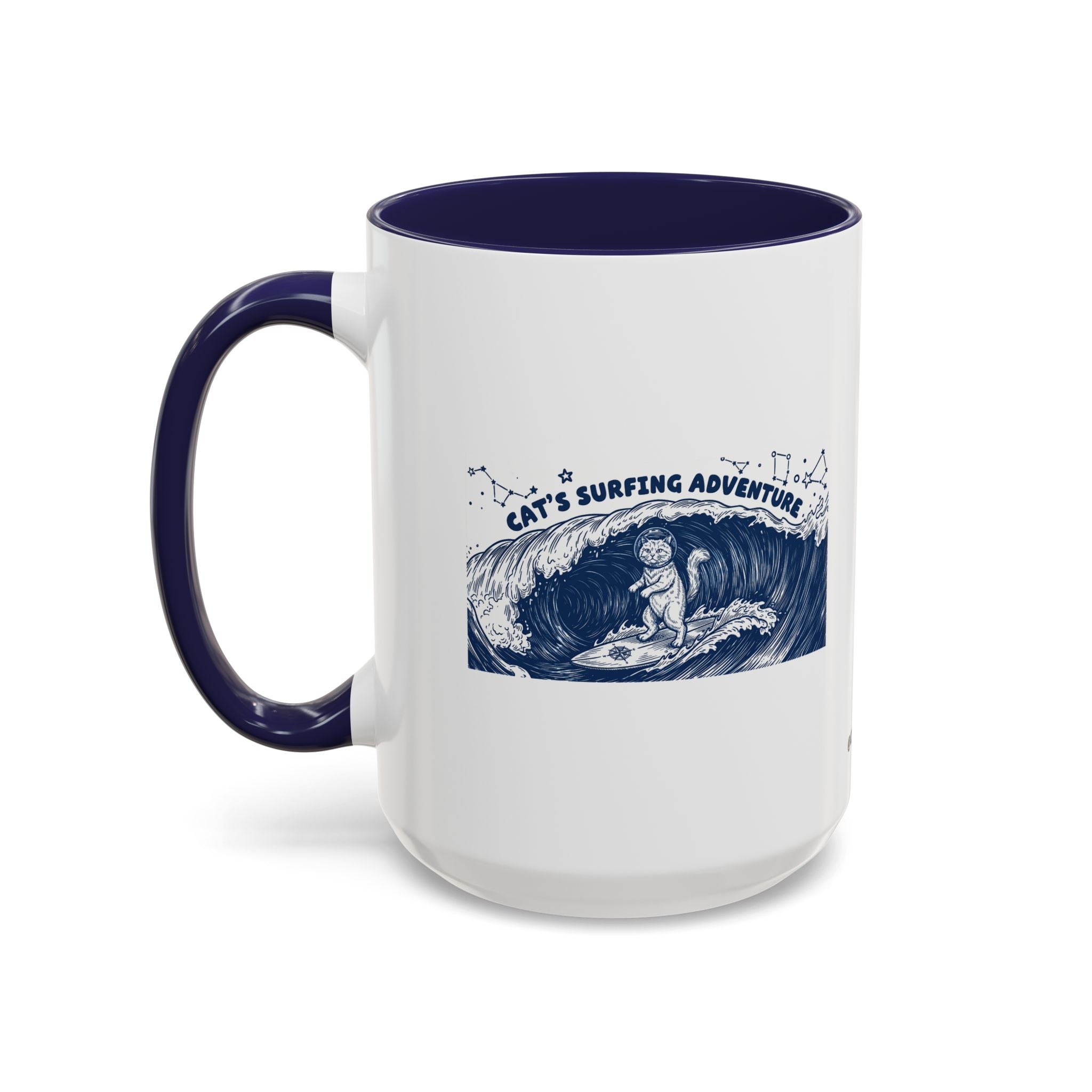 Cat's Surfing Adventure Ocean Wave Mug - Cute Cat Lover Coffee Cup