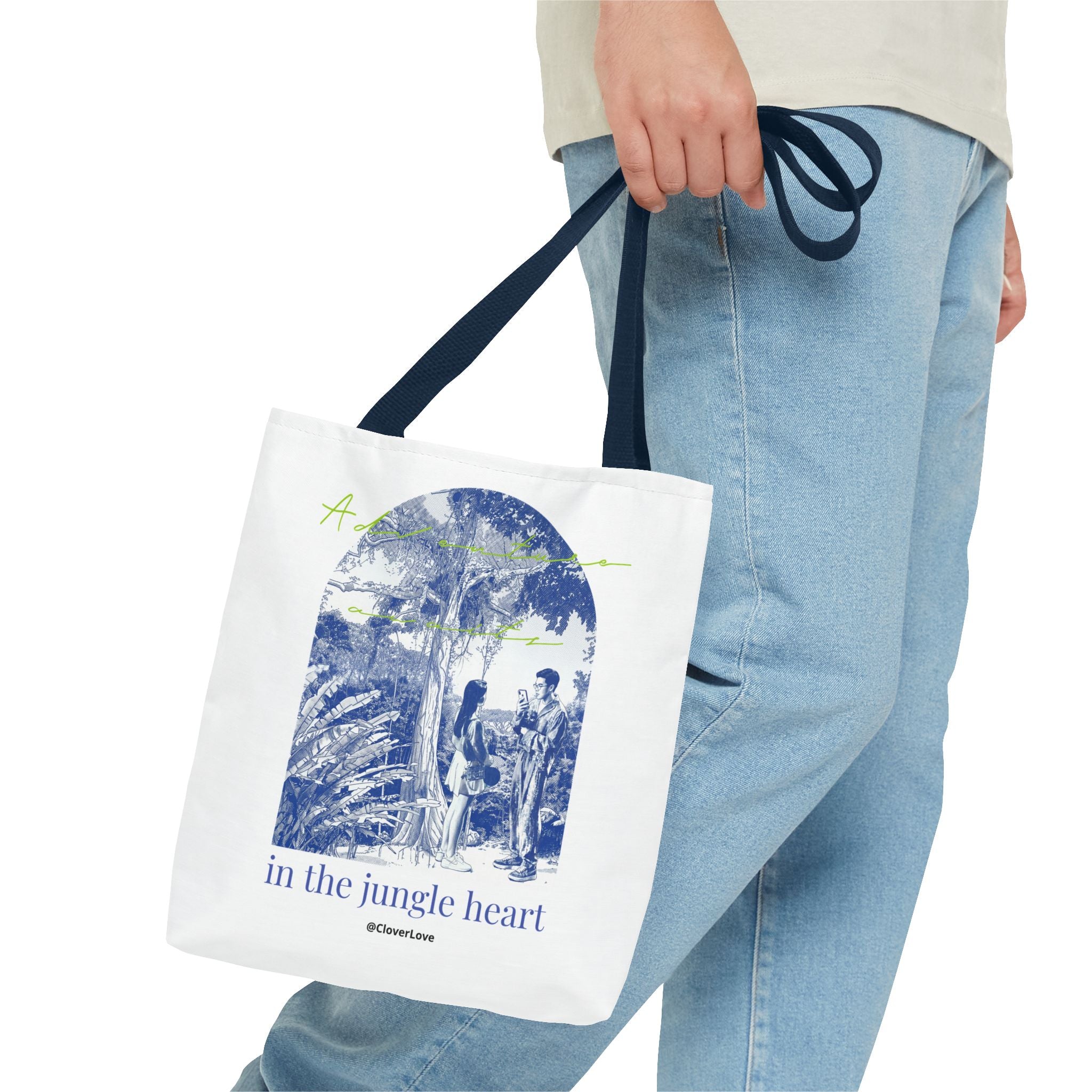 In The Jungle Heart Travel Tote Bag | Vintage Jungle Adventure Canvas Tote Bag