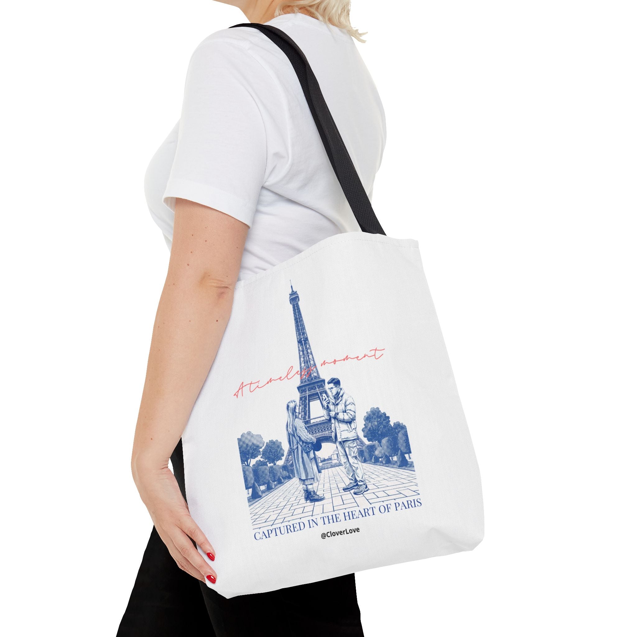 Paris Travel Tote Bag | Vintage Eiffel Tower Couple Canvas Bag