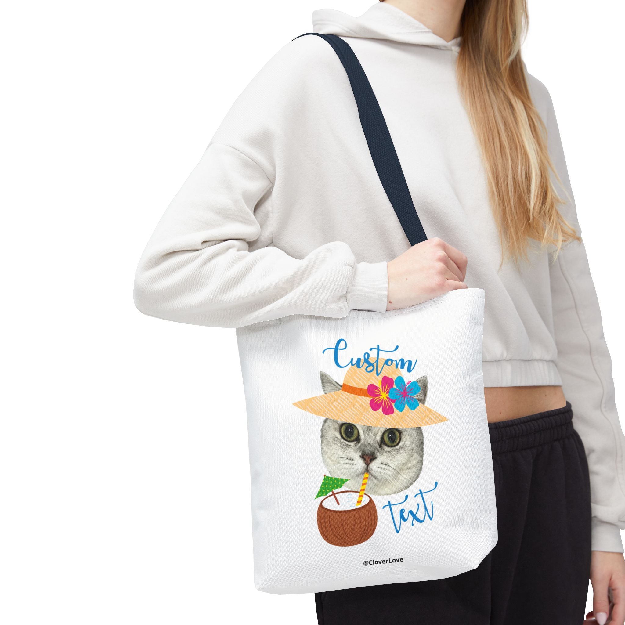 Summer Cat Tote Bag | Personalized Pet Photo Canvas Bag