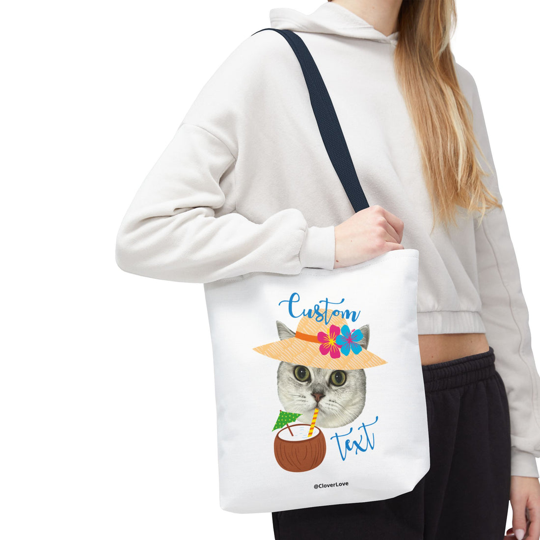 Summer Cat Tote Bag | Personalized Pet Photo Canvas Bag