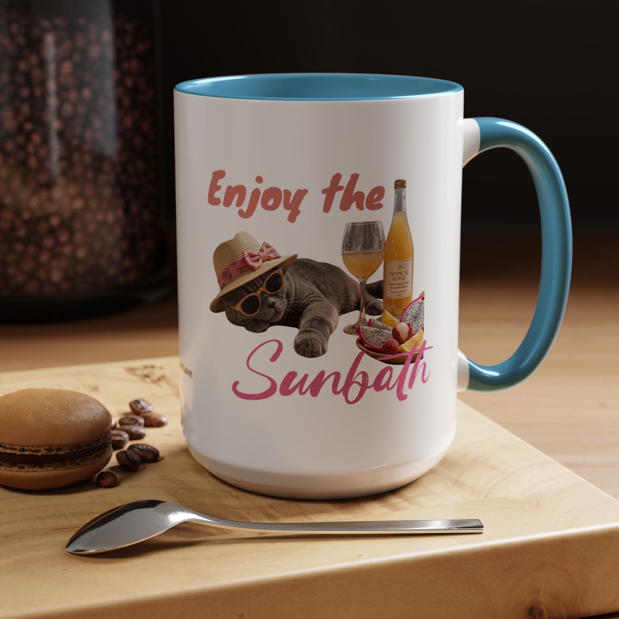 Summer Sunbathing Cat Mug | Personalized Cat Coffee Cup With Custom Text