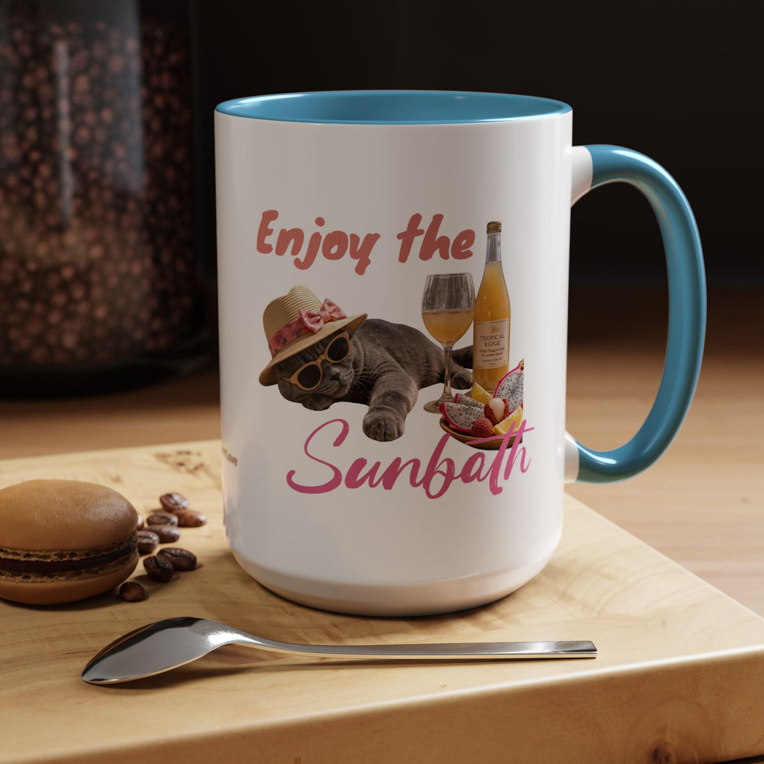Summer Sunbathing Cat Mug | Personalized Cat Coffee Cup With Custom Text