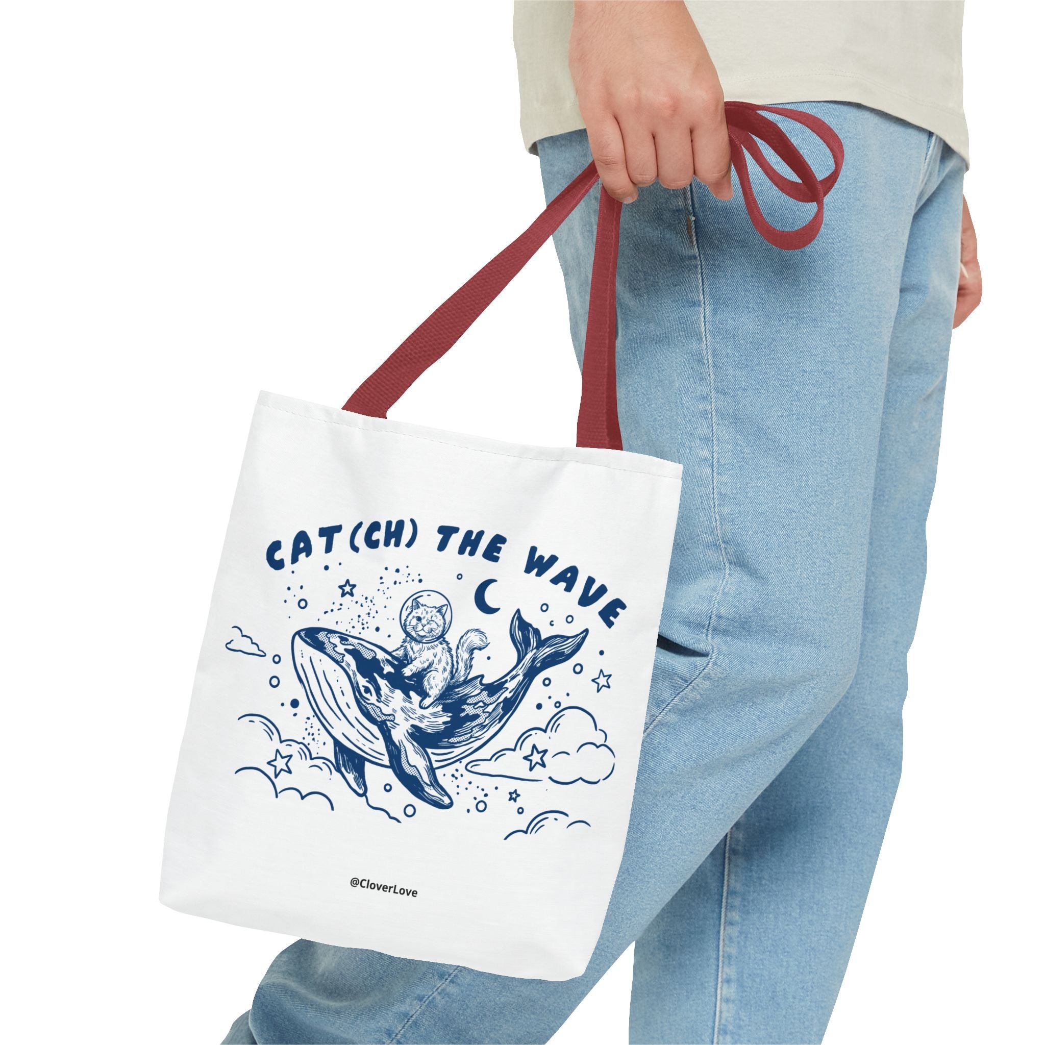 Cat Whale Adventure Tote Bag | Vintage Ocean Graphic Canvas Bag