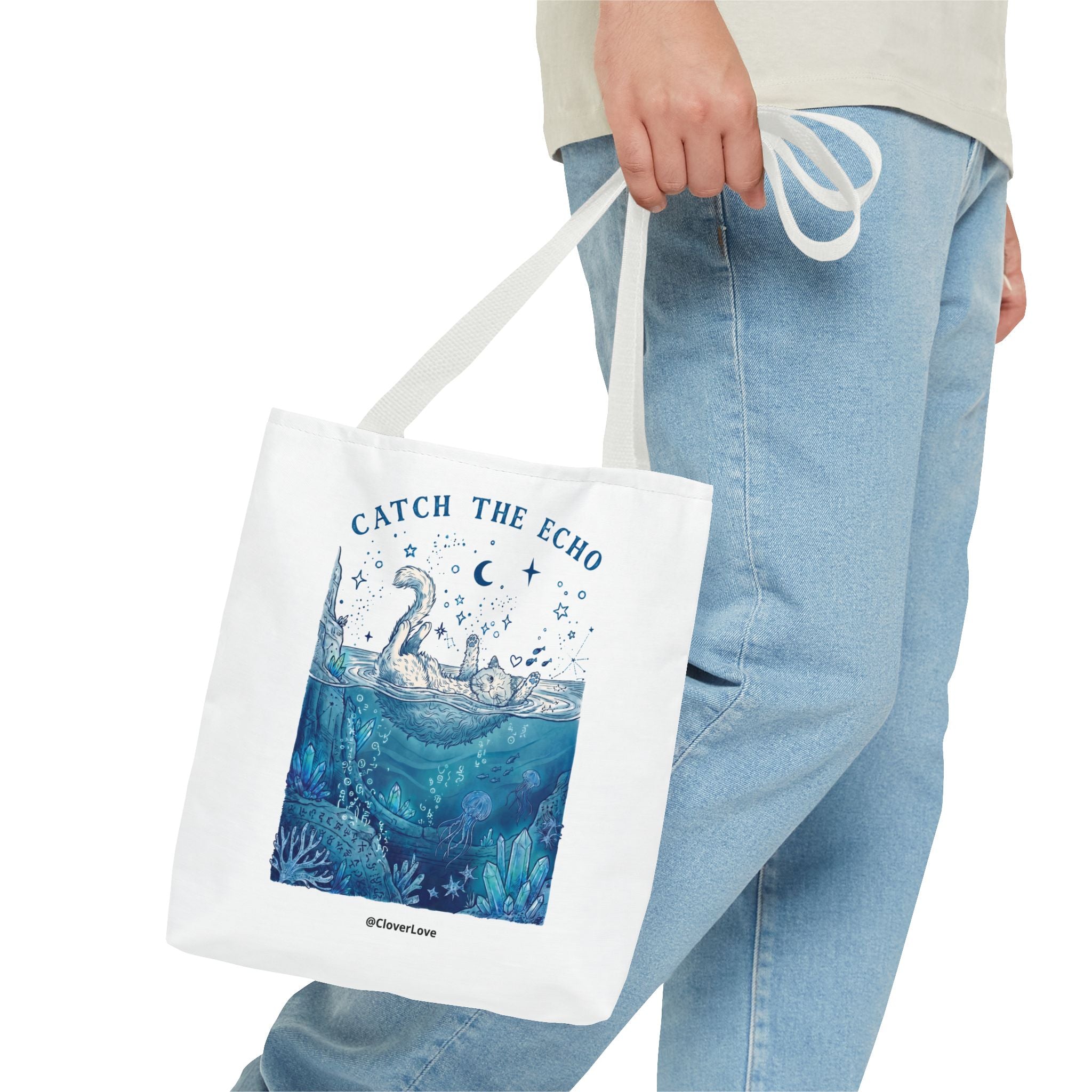 Cat Ocean Adventure Tote Bag | Vintage Underwater Graphic Canvas Bag