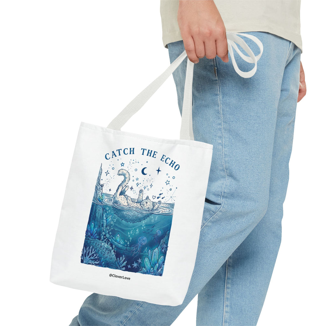 Cat Ocean Adventure Tote Bag | Vintage Underwater Graphic Canvas Bag