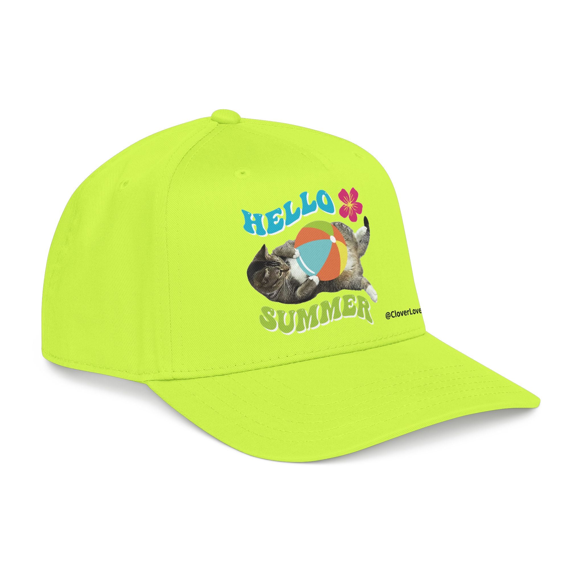 Hello Summer Cat Hat | Cute Cat Baseball Cap With Beach Ball Design