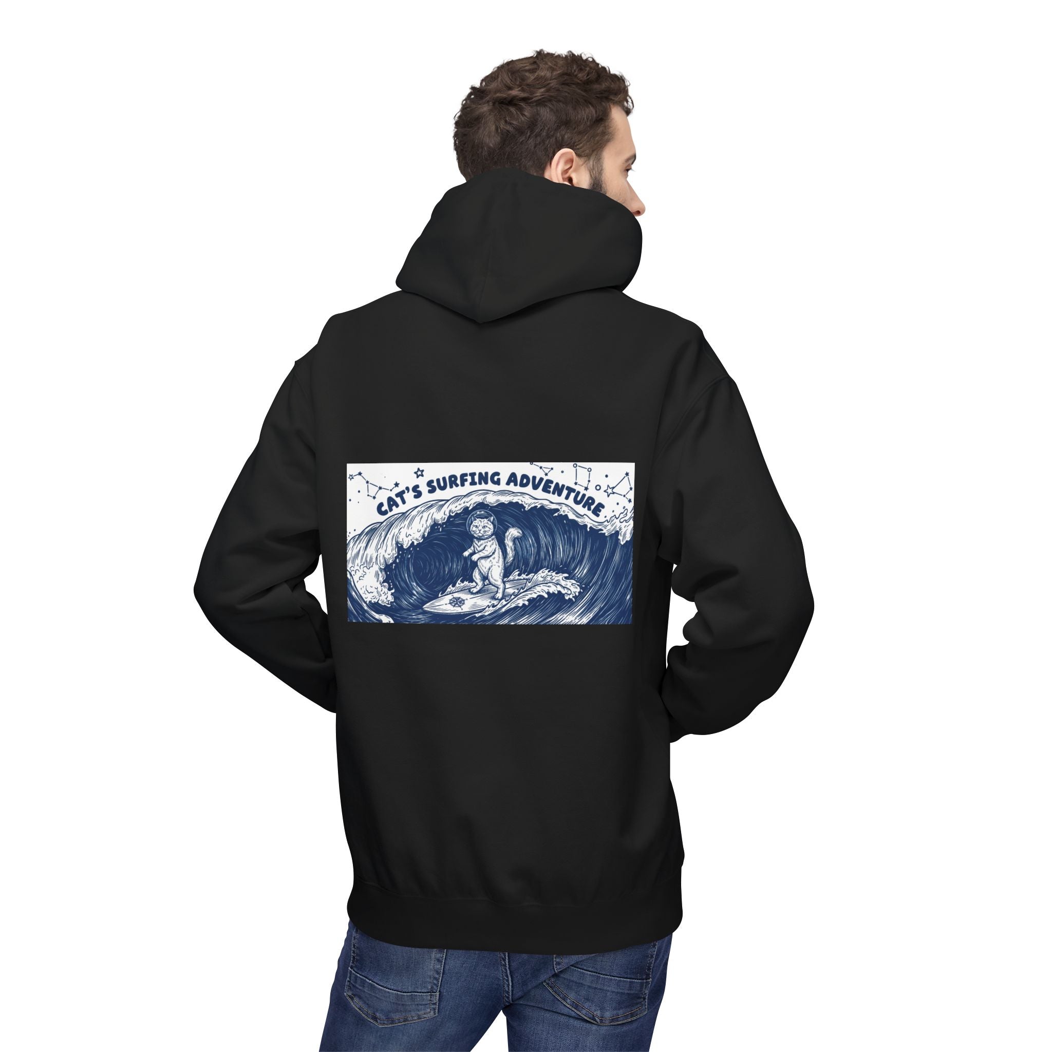 Cat's Surfing Adventure Hoodie | Vintage Ocean Graphic Sweatshirt
