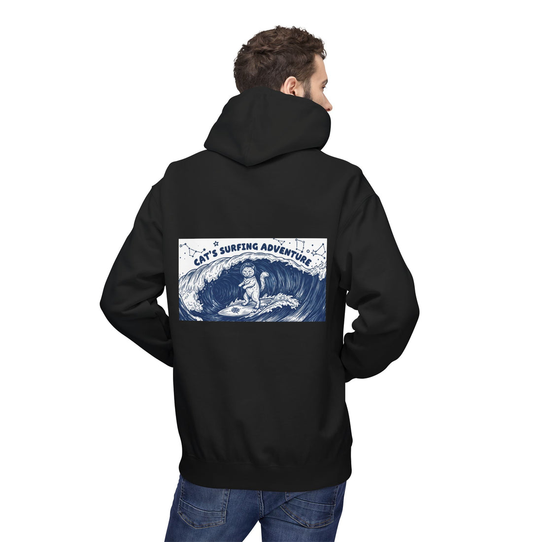 Cat's Surfing Adventure Hoodie | Vintage Ocean Graphic Sweatshirt