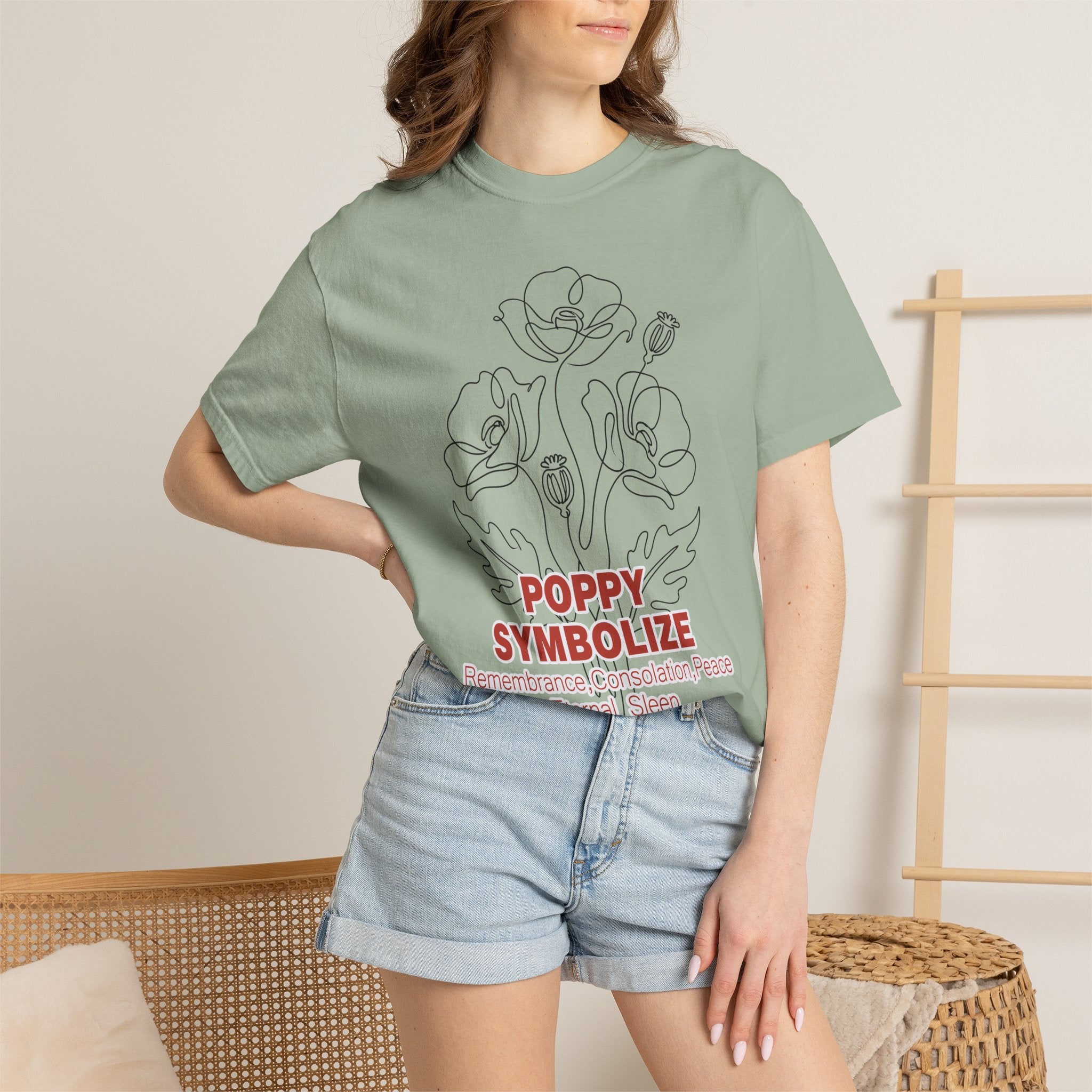 Poppy Flower T-Shirt - Memorial Botanical Graphic Shirt for Flower Lovers