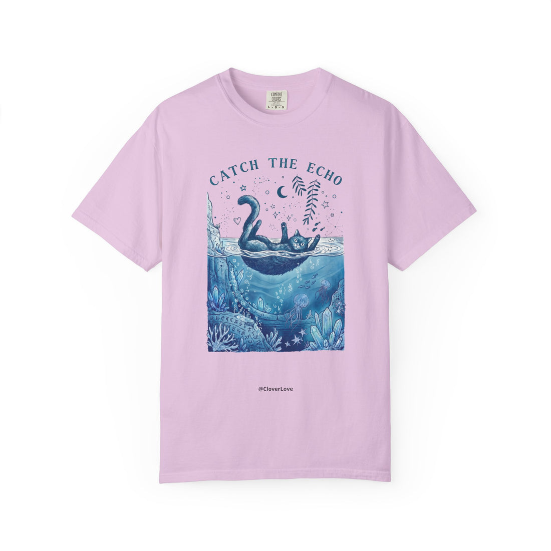 Cat in Ocean Fantasy T-Shirt - Vintage Blue Animal Shirt for Cat Lovers