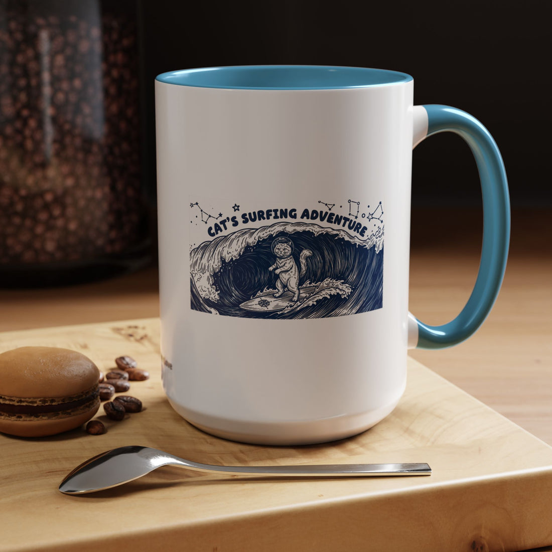 Cat's Surfing Adventure Ocean Wave Mug - Cute Cat Lover Coffee Cup