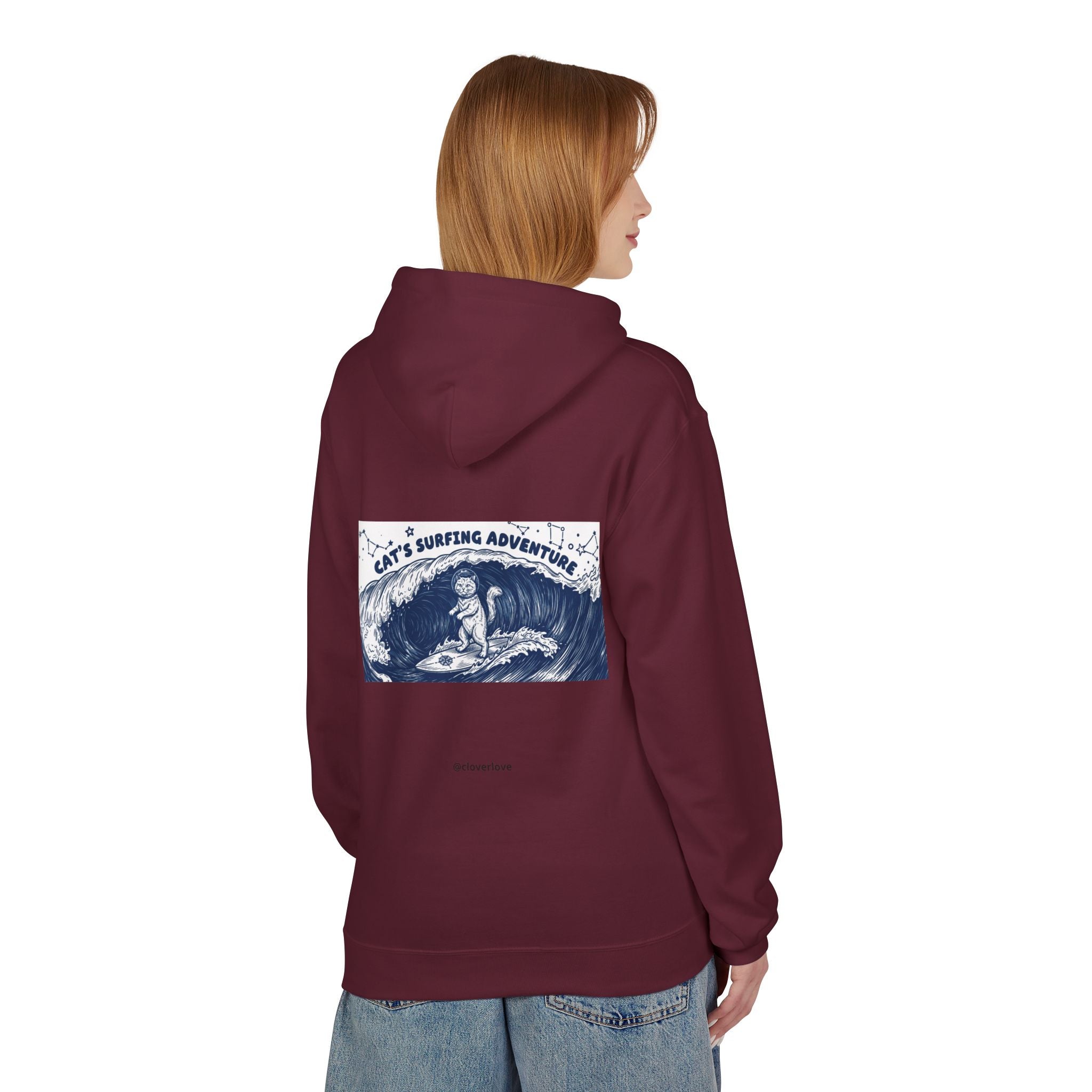 Katzen-Surf-Abenteuer Hoodie | Vintage Meeres-Grafik Sweatshirt