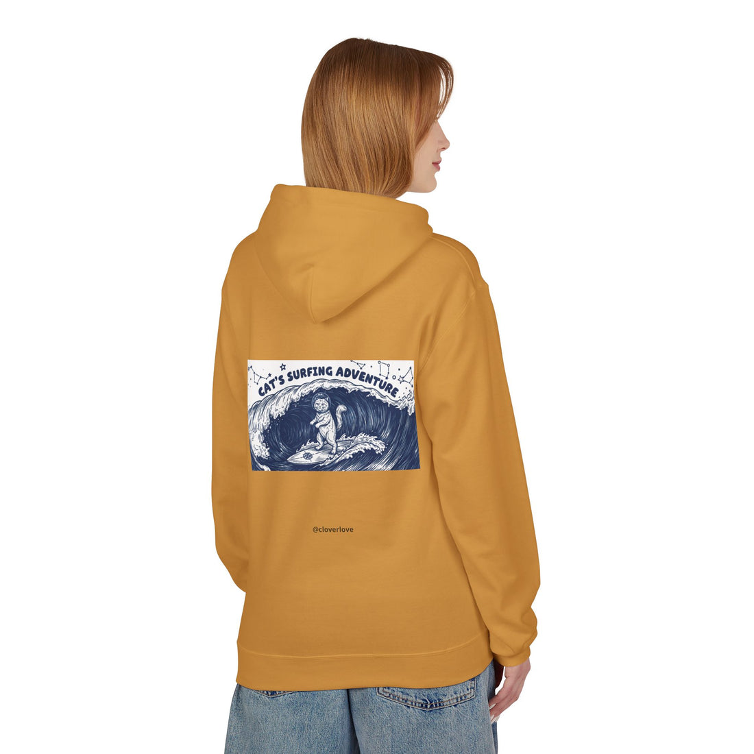 Katzen-Surf-Abenteuer Hoodie | Vintage Meeres-Grafik Sweatshirt